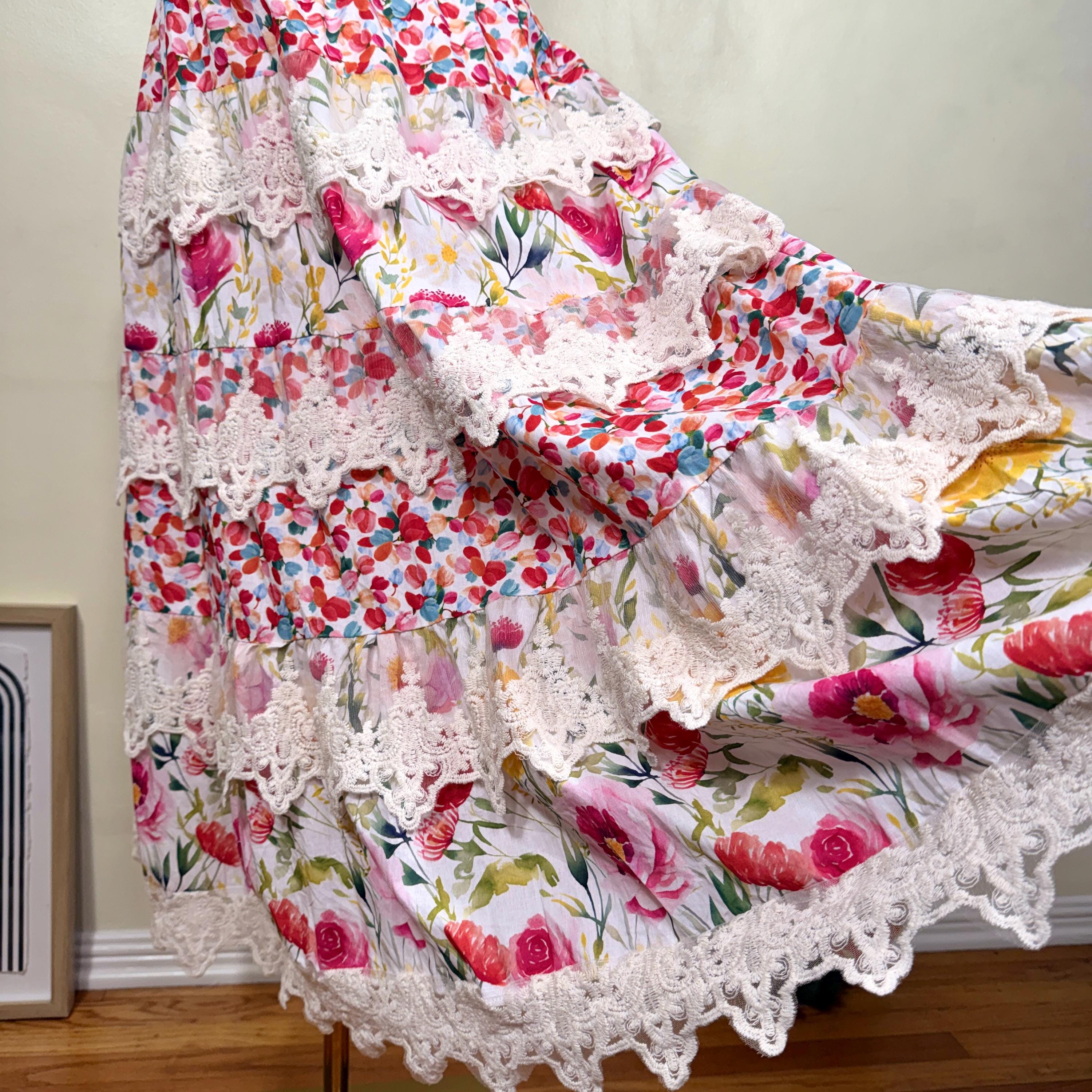 Plus Size Patchwork Maxi Skirt | Handmade Cottagecore Floral, Lace