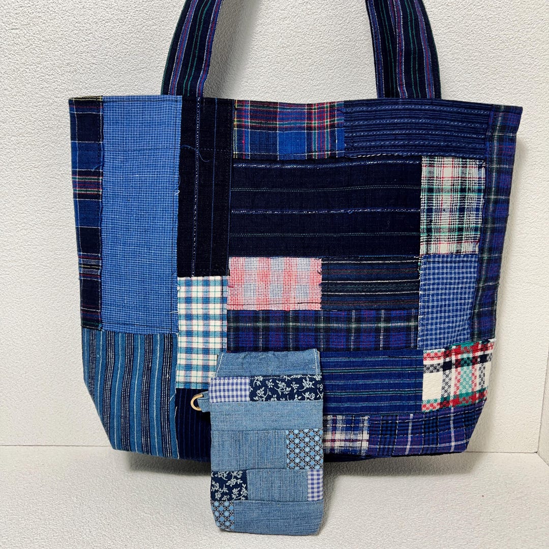 Handmade Indigo Patchwork Tote Bag With Matching Coin Purse – Vintage ...