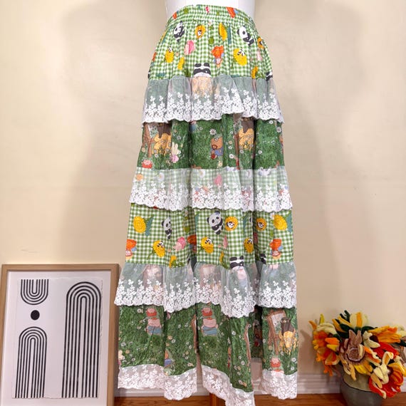 Handmade Cottagecore Patchwork Maxi Skirt: Vintage Floral Lace