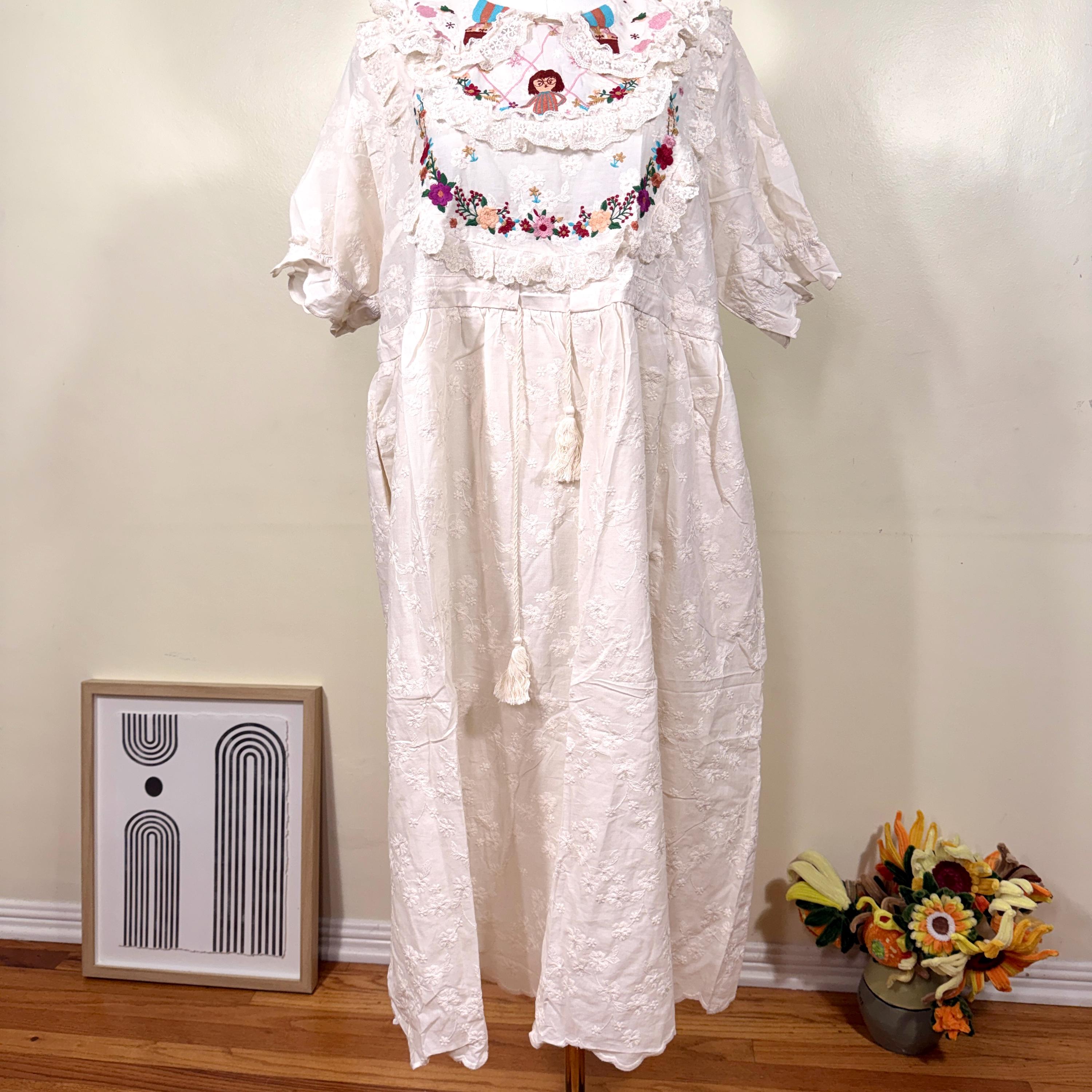 Cottagecore Patchwork Dress: Embroidered Girl, Gingham Prairie