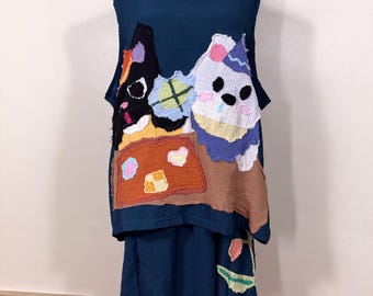 Handmade Appliqué Clothing Set – Whimsical Patchwork Art-to-Wear