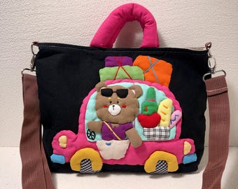 ハンドメイドキルティングトートバッグ：パッチワークフラワー