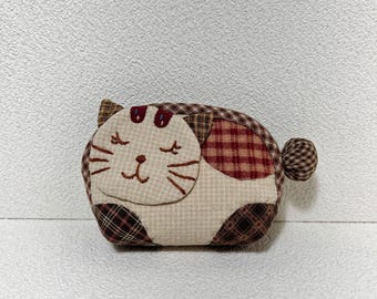 Handmade Patchwork Cat Mini Zipper Pouch with 3D Ears and Tail – Two Unique Designs – Coin Purse or Accessory CaseMother&#39;s Day Gift for Mom