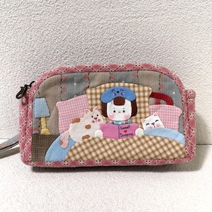 Pochette patchwork fatta a mano, portafoglio da polso ricamato, pochette organizer a tre scomparti, portafoglio per cellulare, regalo unico nel suo genere