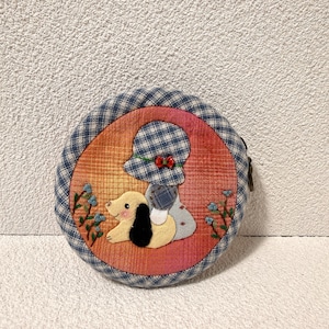 Mini patchwork etui met rits, handgemaakt portemonneetje, geborduurd sieradenetui, kleine kabelorganizer, uniek cadeau