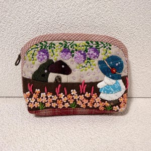 Cartera de algodón japonesa hecha a mano con bordado de flores en 3D, estilo patchwork para bicicleta de niña.