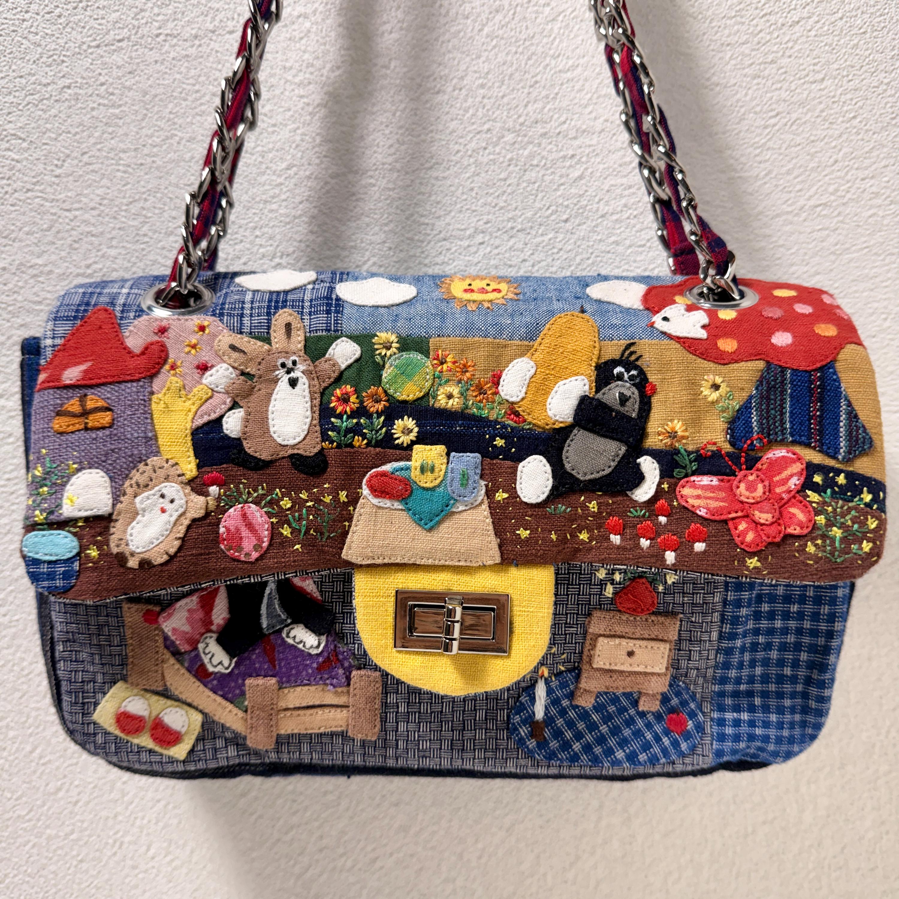 バッグ apolina Patchwork Bag Handmade Japanese Patchwork Bag, Quilted Animal Scene Crossbody