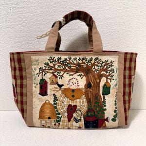 Handmade Patchwork Tote Bag, Vintage Storybook Fabric, Cottagecore Handbag