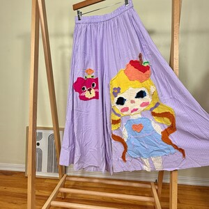 Handmade Lilac Patchwork Pants: Girl & Bear Appliqué, Cotton Seersucker