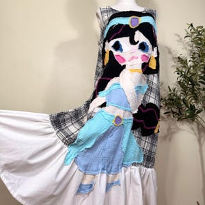 Handmade Magical Patch Dress, Whimsical Art Dress, OOAK Patchwork Cotton Dress, Wearable Art Dress, Fairycore Cottagecore Dress with Pockets