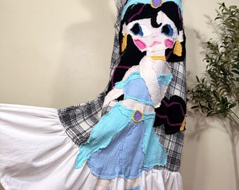 Handmade Magical Patch Dress, Whimsical Art Dress, OOAK Patchwork Cotton Dress, Wearable Art Dress, Fairycore Cottagecore Dress with Pockets