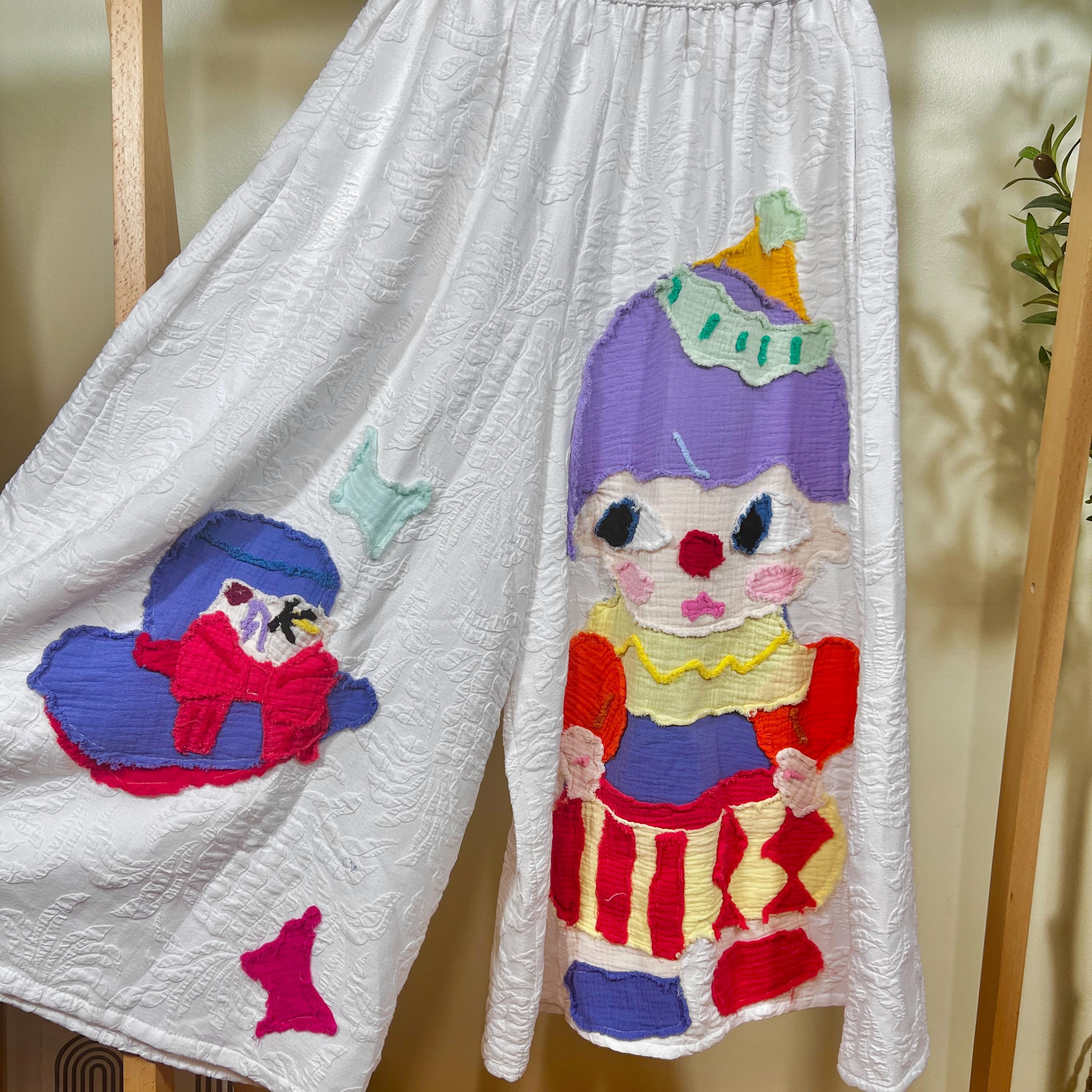 【SATIIIZ】Clown Patch Cotton Wide Work Pants Cotton Clown Pants - Etsy