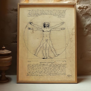 Vintage Wall Art - Framed Da Vinci Gothic Drawing for Dark Academia Home Decor #S51
