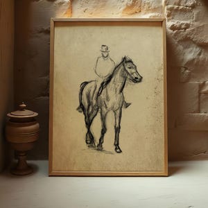 Horse Riding Line Art Print – Elegant Equestrian Sketch for Minimalist & Classic Interiors #S32