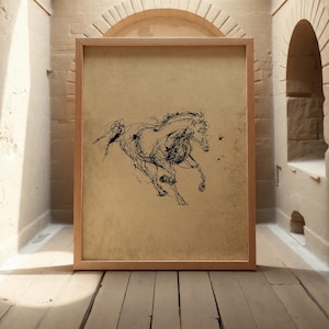 Desenho de Cavalo Vintage – Arte de Parede Equestre Minimalista para Decoração Rústica e Elegante #S16