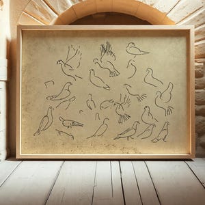 Minimalist Dove Sketch – Framed Peaceful Wall Art for Elegant, Serene & Spiritual Home Decor #S21