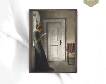 Framed Vintage Art - Woman Reading Book Wall Decor