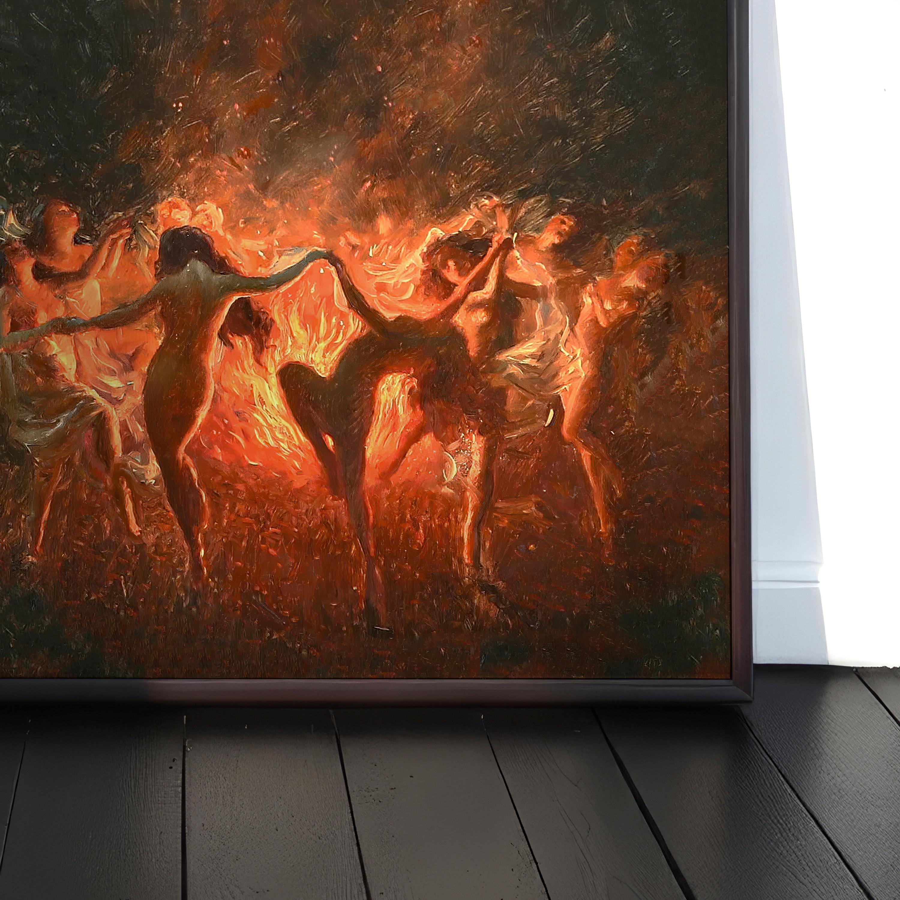 絵画 HOME PARTY FIRE Vintage Fire Dance Painting - Framed Fantasy Art Gift - Etsy