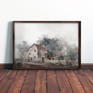 VINTAGE KUNSTPRINT - Ingelijst Europees dorpsdecor