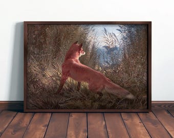 VINTAGE FOX PAINTING - Oil Animal Art