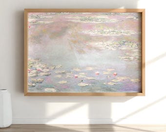 Impresión de nenúfares de Monet: arte de pared vintage con marco de pino botánico