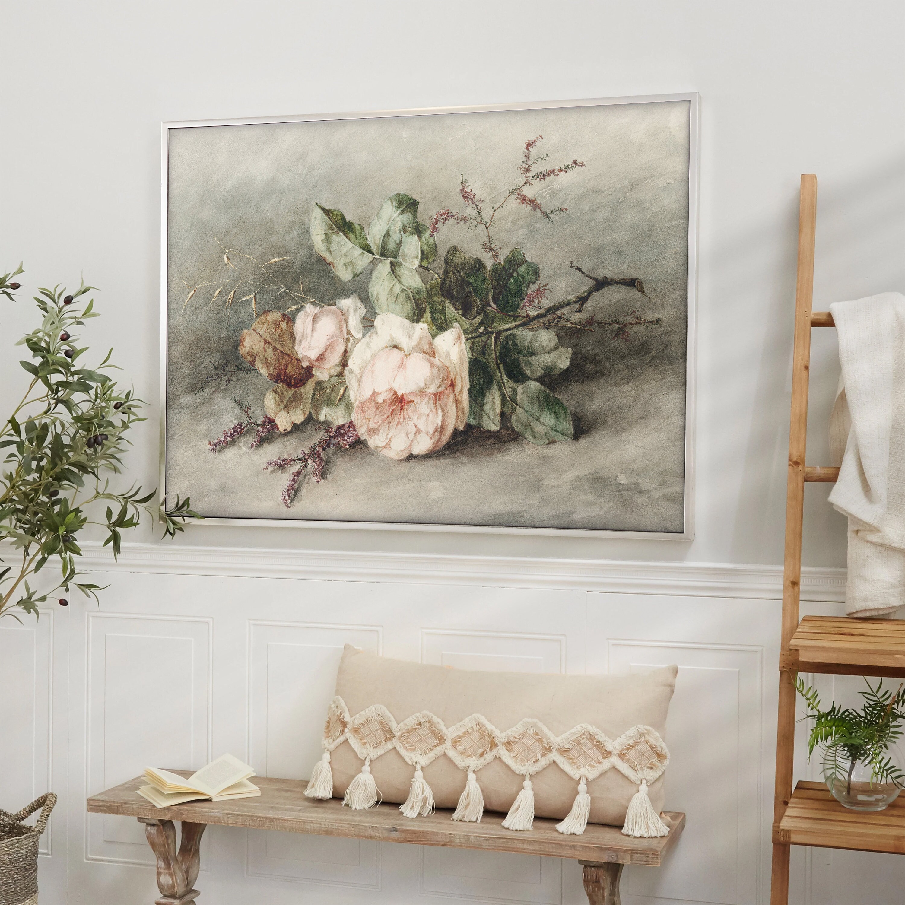 Vintage Pink Rose Painting Watercolor Rose Wall Art Flower - Etsy