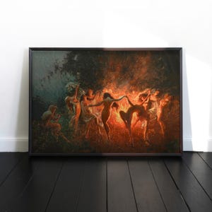 Vintage Fire Dance Painting - Framed Fantasy Art Gift