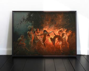 Vintage Fire Dance Painting - Framed Fantasy Art Gift