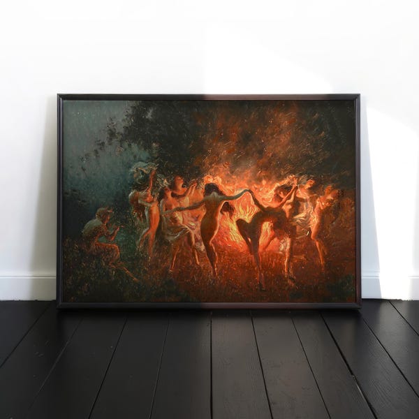 Vintage Fire Dance Painting - Framed Fantasy Art Gift