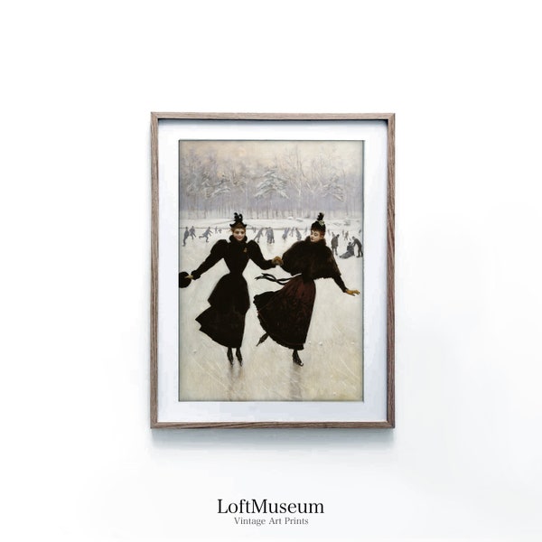 Ladies Ice Skating • Vintage Winter Wall Art • Skating Art Print • Neutral Decor • Wall Art • W11