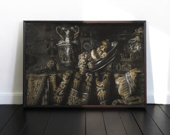 Vintage Fruit Still Life Painting: Framed Kitchen Wall Art