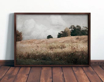 Pintura de paisaje antiguo: arte de pared de granja vintage