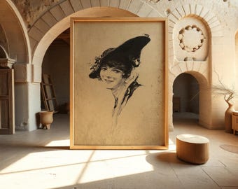 Vintage Madame Line Drawing – Elegant Woman Sketch Wall Art for Minimalist & Timeless Interiors #S28