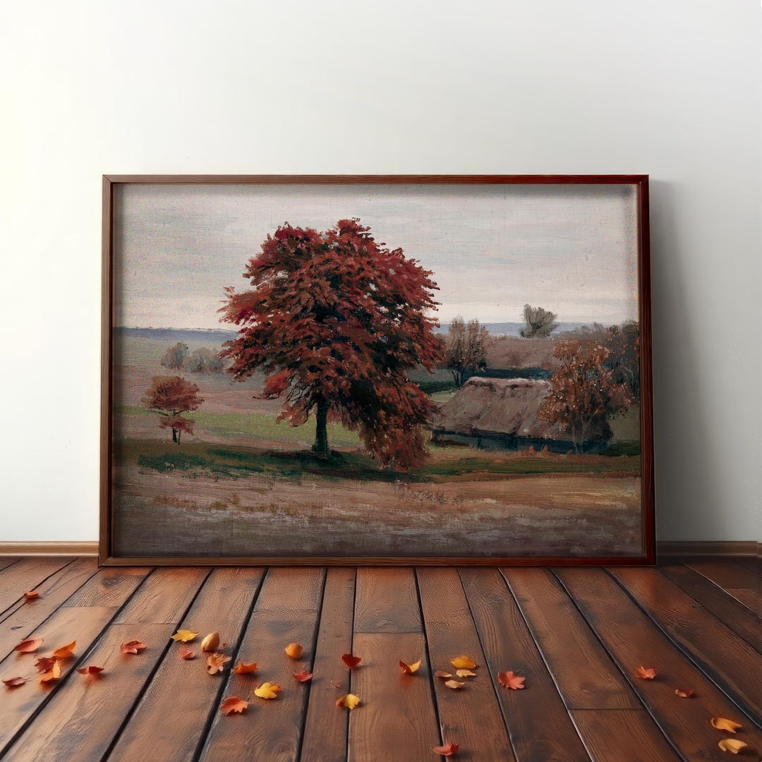 Vintage Village Wall Art – Autumn Countryside Landscape Print for Cozy ...