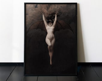 Framed Gothic Vampire Woman Portrait: Dark Feminine Wall Art