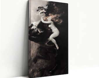GOTHIC CANVAS ART - Vintage Fantasy Woman  Horse Painting