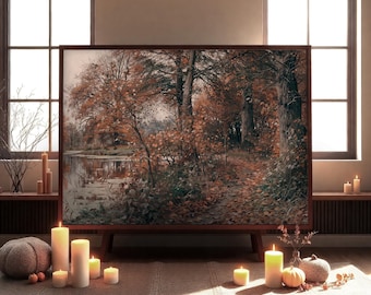 Vintage Autumn Landscape Print: Farmhouse Wall Art