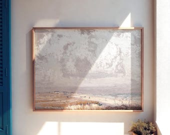 Coastal Wall Art, Tranquil Ocean Drawing, Serene Beach Landscape Summer Home Decor #SS58