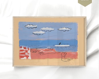 VINTAGE COASTAL ART - Beach Seascape Print