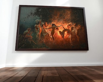Vintage Fire Dance Painting - Framed Fantasy Art Gift