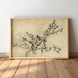 Dibujo de Dark Academia • Póster vintage de hechizo de milenrama - Dibujo de flor silvestre • Arte mural gótico • Arte mural vintage enmarcado • S45