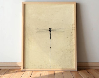 Dragonfly Wall Art - Vintage Charcoal Insect Print, Unframed Nature Decor #S63