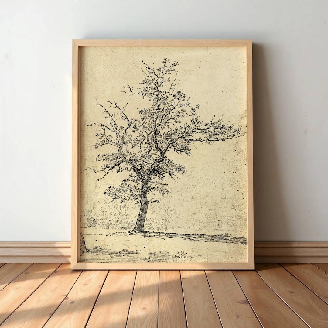 Rustic Tree Wall Art - Vintage Nature Drawing, Antique Landscape Sketch ...