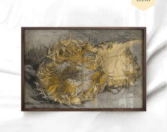 ゴッホのひまわり ジクレー版画ポスター：額入りアートプリント、黒木