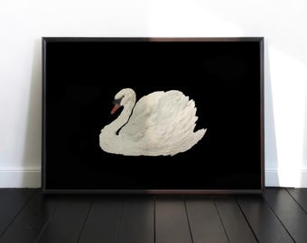 ヴィンテージ スワン アート - アンティーク 油絵