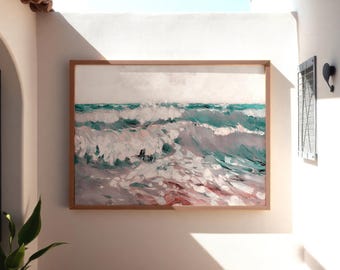 Framed Coastal Painting: Vintage Lake House Wall Art