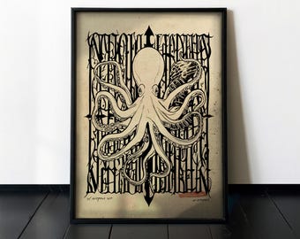 Arte mural de pulpo: estampado náutico vintage para decoración costera #S69