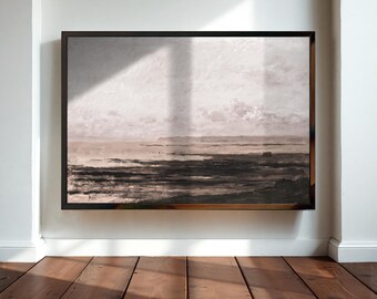 Rustic Beach Painting: Olive Green Landscape Art Print