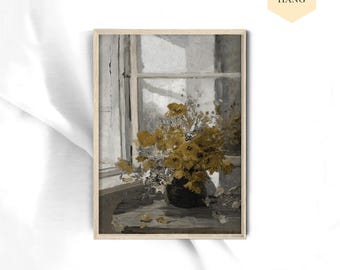 Vintage Red Peony Painting: Framed Still Life Wall Art