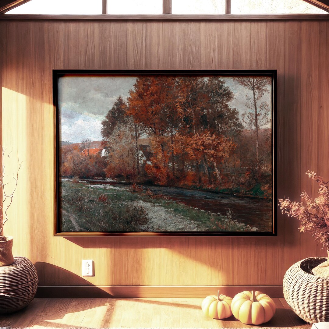 Framed Fall Landscape Art Print: Vintage Pastoral Scene - Etsy